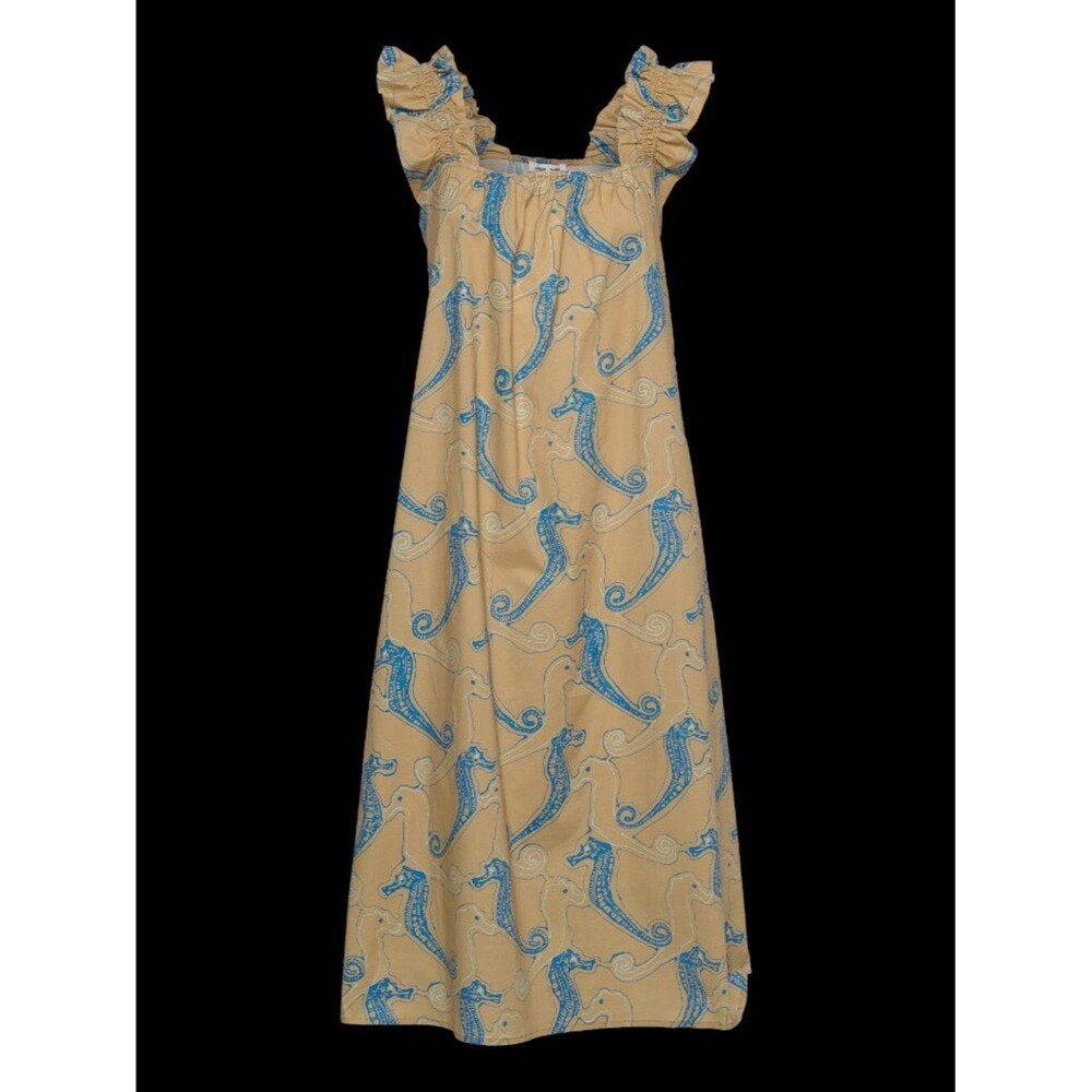 Samsoe Samsoe Gill Midi Dress Aqua Seahorse Ruffles Sleeveless Beach Summer LG